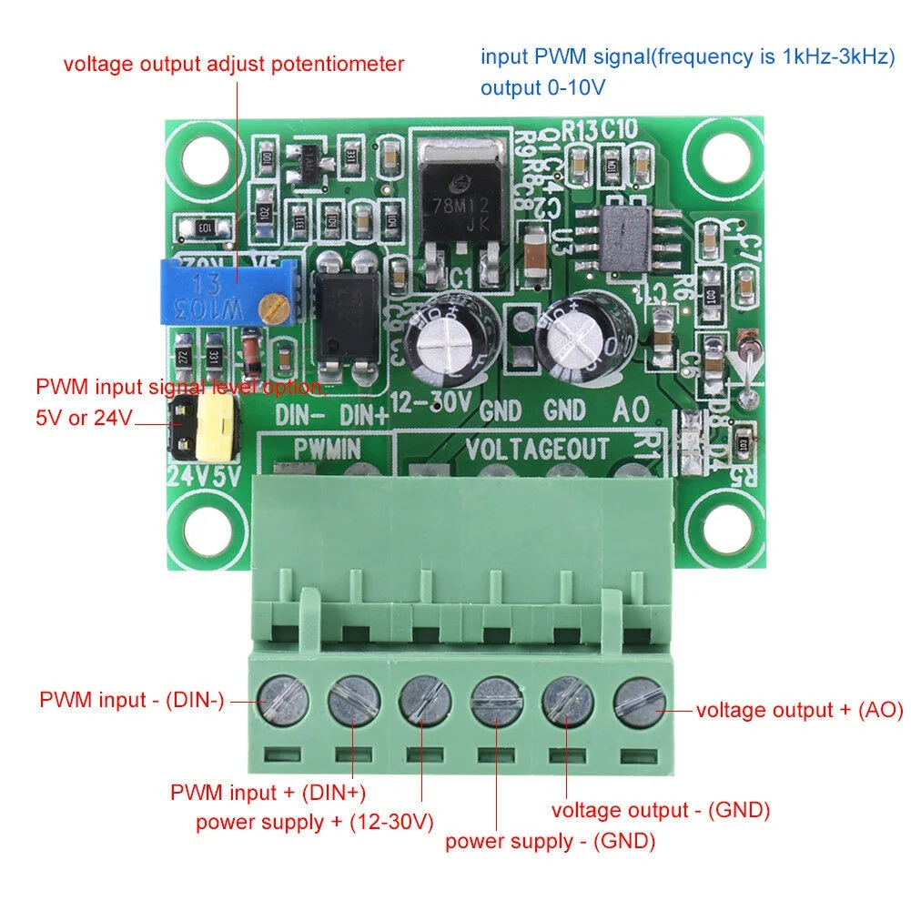 Konverter Industri Sinyal Ke Tegangan PWM 1-3KHZ Ke 0-10V Digital-Analog PLC-A78U