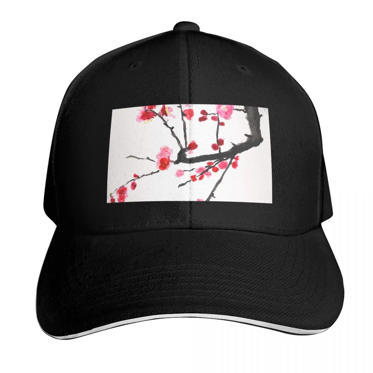 red plum flower in pink background Baseball Cap Streetwear Hip Hop Trendy Vintage Retro Embroidered Lightweight Packable