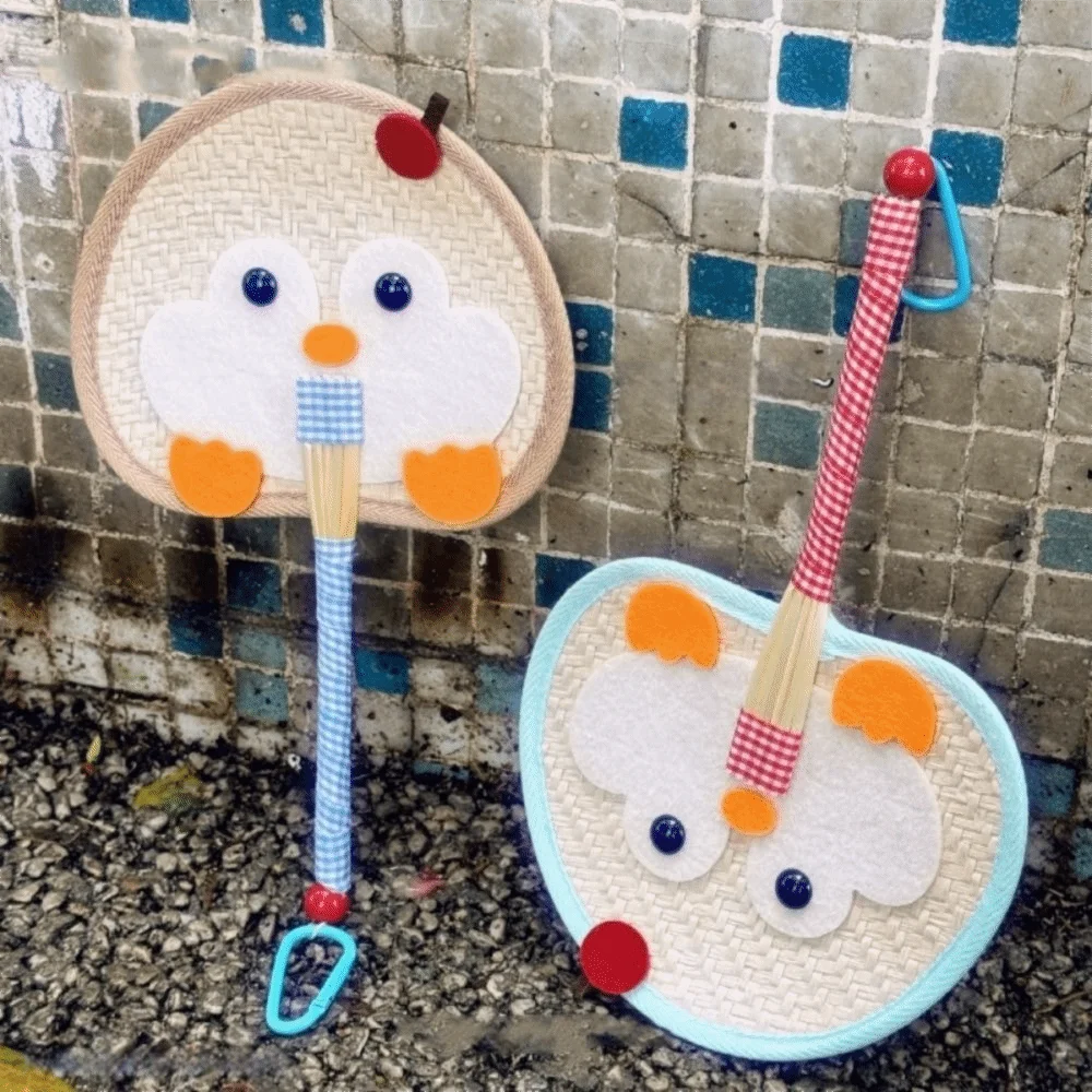 Gift Penguin Hand-Woven Fan Cartoon Cute Cattail Fan Portable Natural Hand Cranked Fan Summer Use