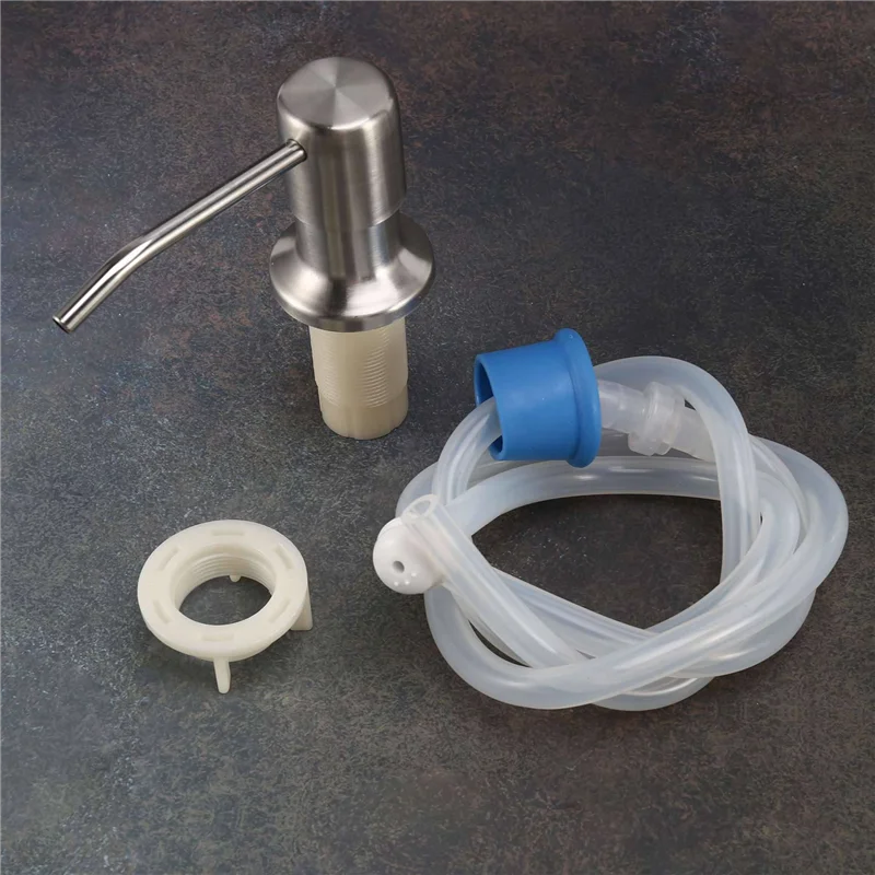 BAAG-3X موزع الصابون لحوض المطبخ المدمج في رأس مضخة موزع الصابون على سطح الطاولة مع مجموعة أنبوب تمديد 46 بوصة (فضي)