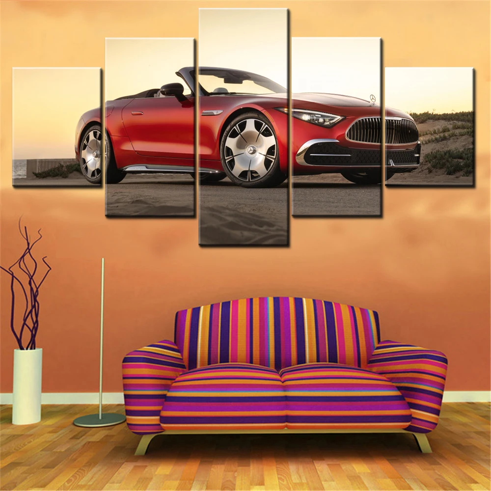 Canvas Painting 5 Pieces Wall Arts Vision 6 Cabriolet-A Scarlet Masterpiece Of Automotive Luxury Wallpaper Home Decor Mural