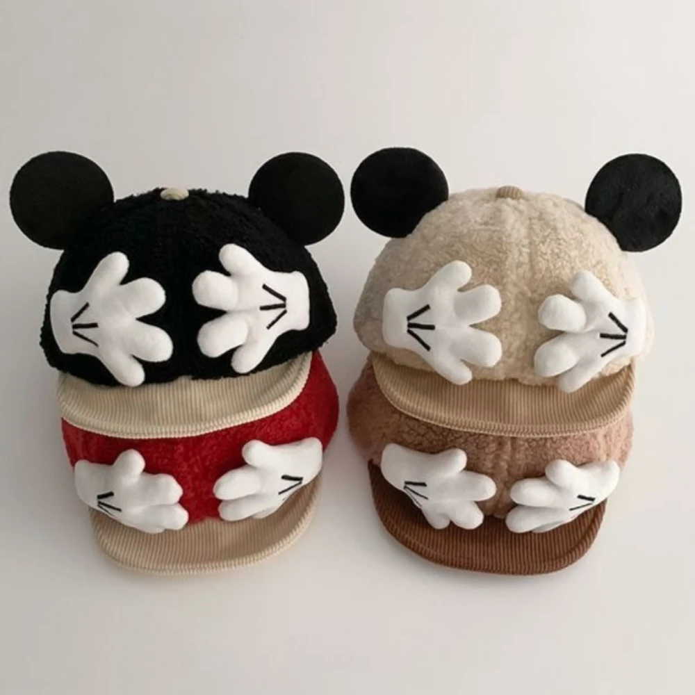 

Новая детская бейсболка с Микки Маусом, серьги Disney, теплые зимние наушники для мальчиков и девочек, забавная шапка в стиле аниме в стиле хип-хоп MINISO