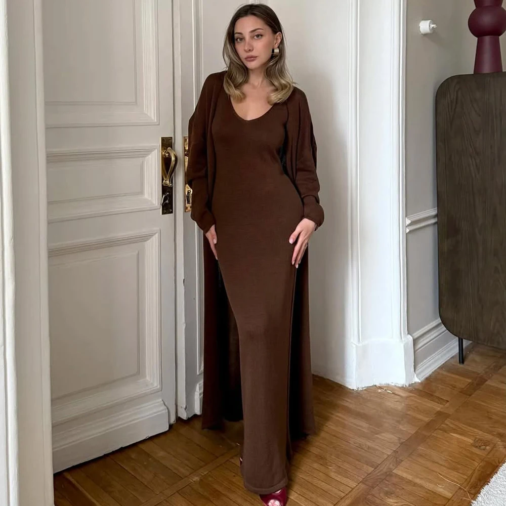 

Ticketsx вязаная юбка из двух предметов, женское длинное платье без рукавов с v-образным вырезом, кардиган с длинными рукавами, женский модный повседневный тонкий комплект платьев