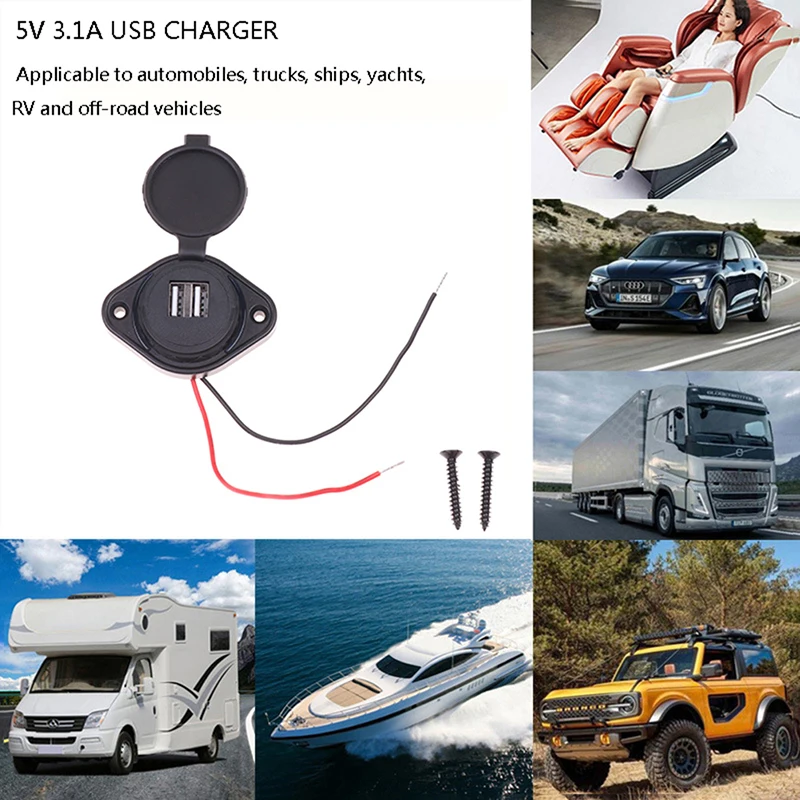 

3.1A 12-24V Car Charger Dual Waterproof Adapter Power Socket Outlet Dual USB Port Charger Power Socket Car Electronics Accessori