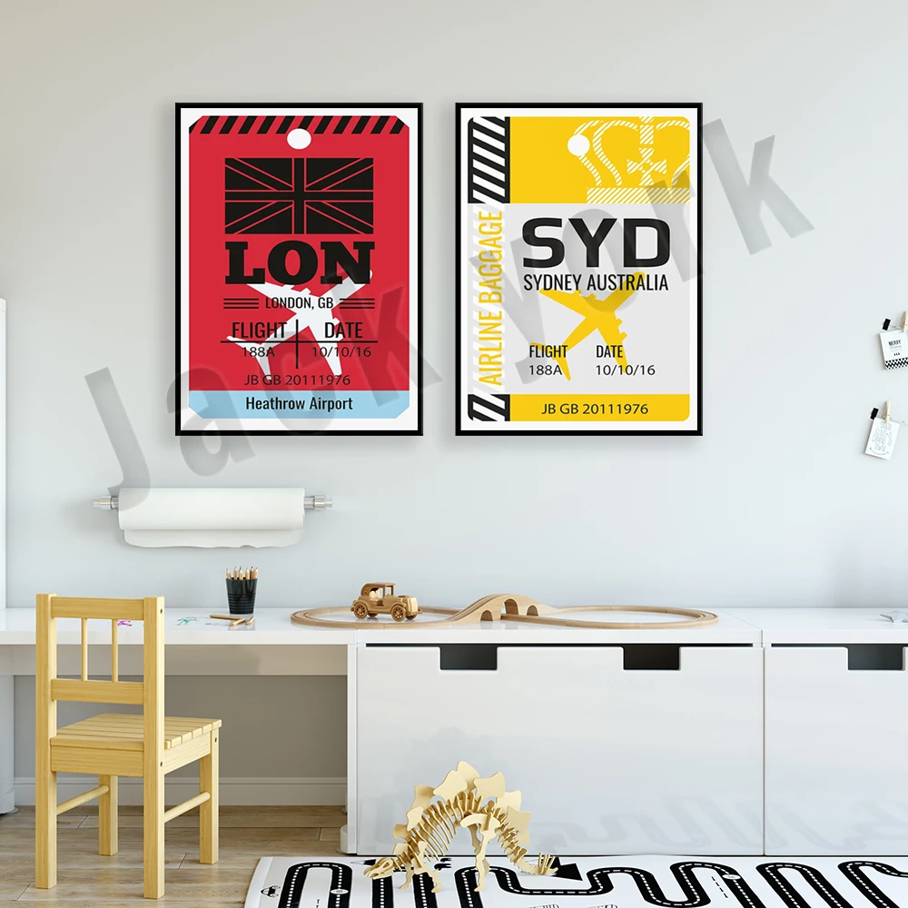 sydney, london poster, travel ticket printing, luggage tag art, london, sydney travel art print poster