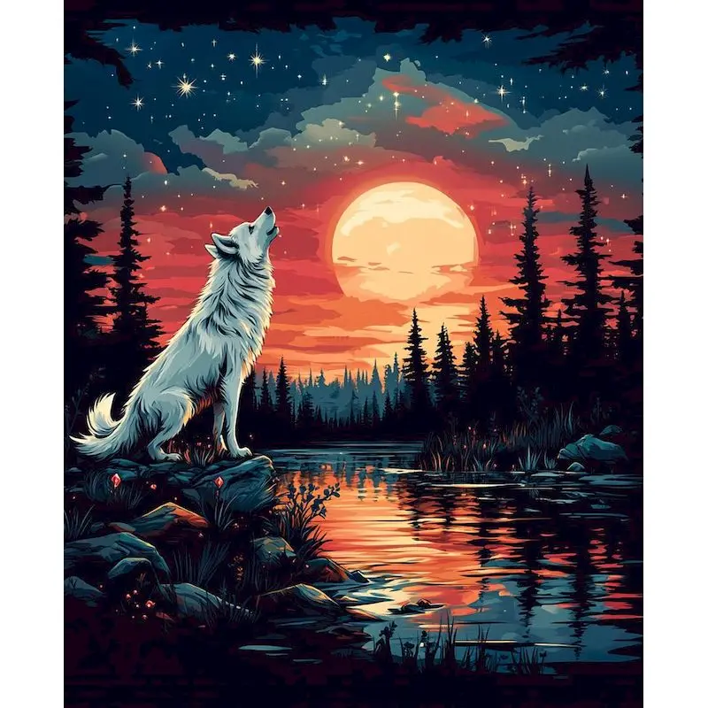 

RUOPOTY Frame Paint By Numbers For Adults Moon Night Landscape Diy Gift Canvas Painting Acrylic Paints Kits Drawing Diy Gift
