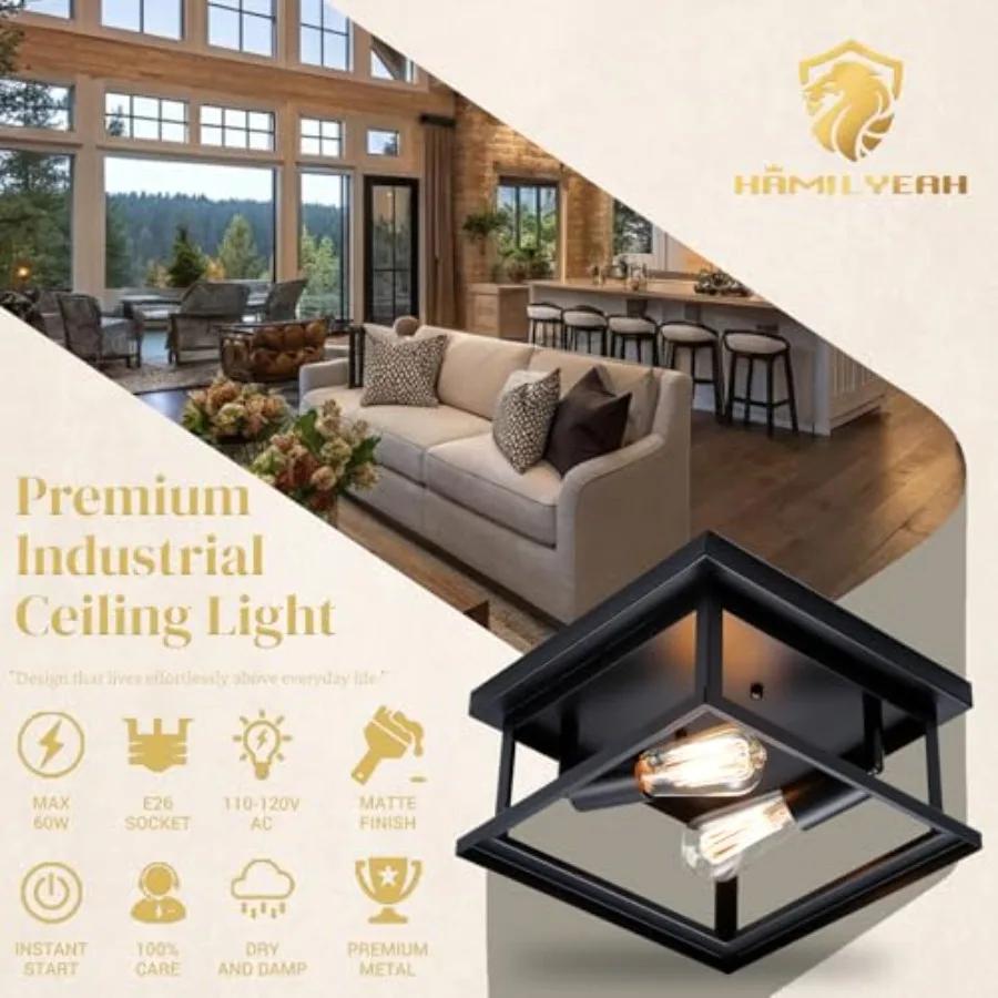 Black Flush Mount Ceiling Light Fixture Bedroom, Farmhouse Kitchen Lights Ceiling, Outdoor Close to Ceiling Light Fixtures for