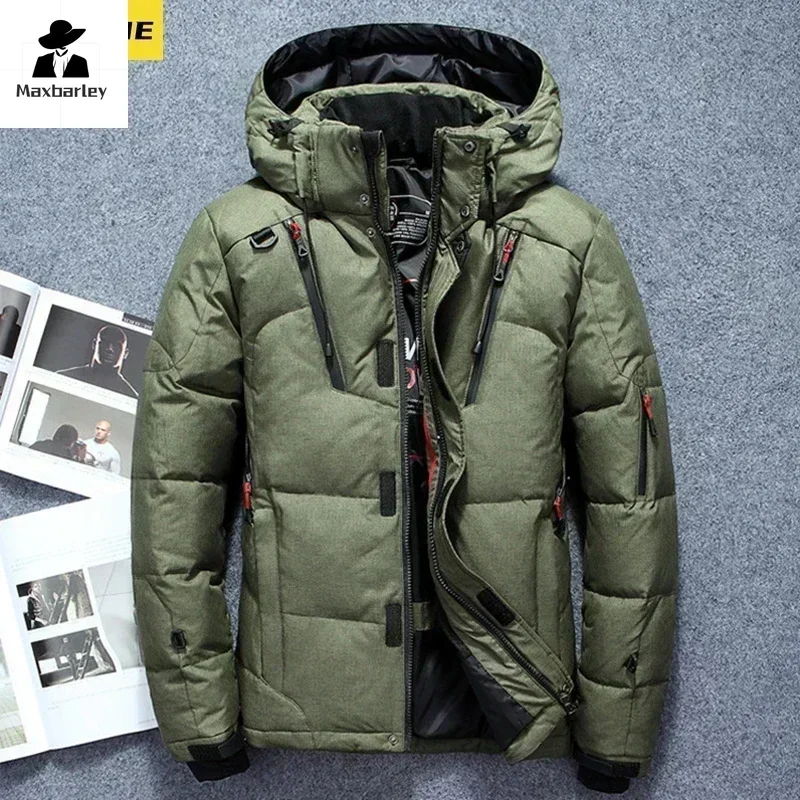 -20 Degree Winter Men's White Duck Down Jacket Thicken Warm Snow Coat Male Hooded Windbreaker Down Parkas Outerwear Sportswear