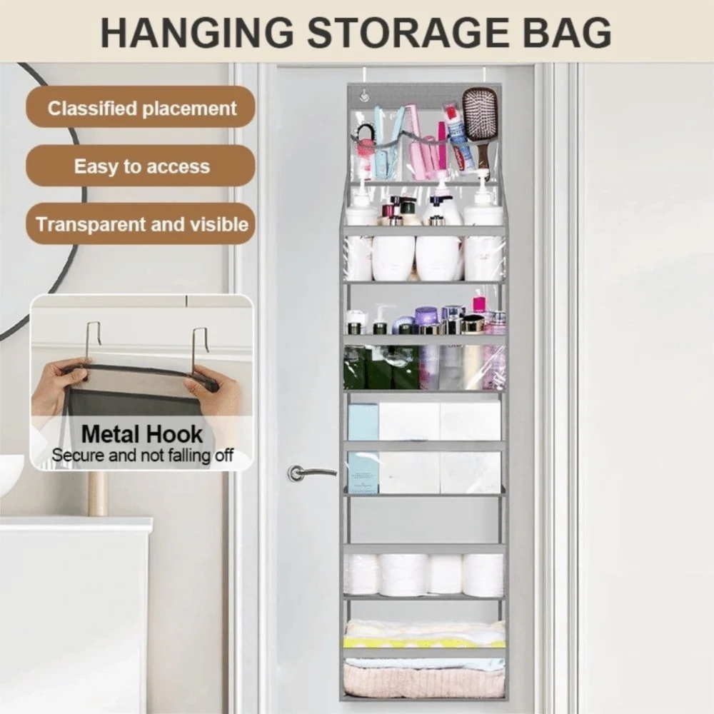 

Six Compartments Storage Hanging Bag Solid Color Wall-mounted Toy Snack Storage Bag Foldable Space Saving