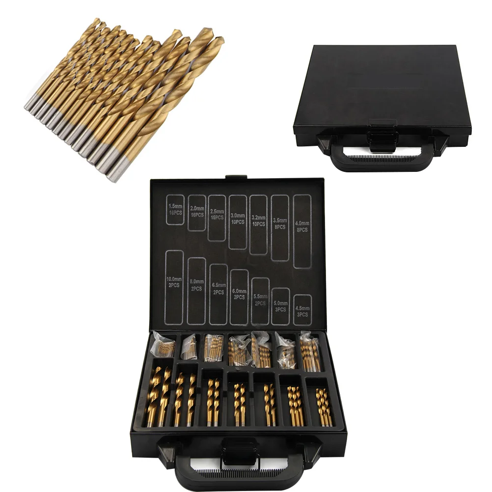 

99pcs Hss Titanium Nitride Coated High Speed Steel Drill Bit Set 1.5Mm-10Mm For Metal Wood Plastic Copper Drilling Diy