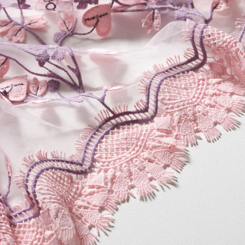 High quality Mesh pink love letter pattern embroidery thin lace fabric soft yarn cheongsam dress fabric 100*125cm