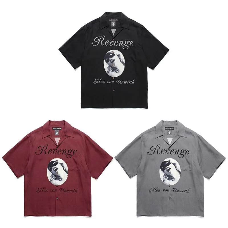 Latest High Street Trend Masked Character Summer Mens Womens Loose Vintage Print Hawaii WACKO MARIA Shirt Short Sleeve Shirt