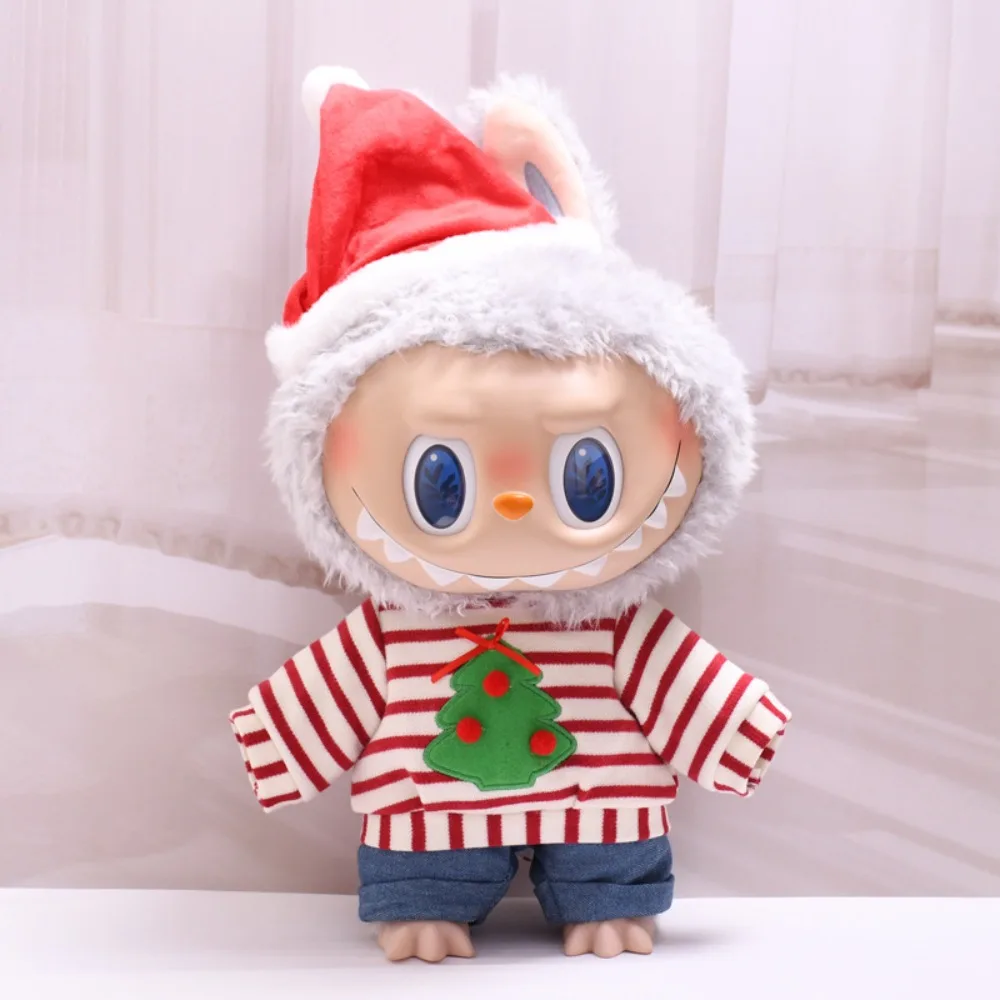 For 38cm Labubu Doll Clothing Striped Christmas Tree Costume Dress Up Dolls Accessories Changing Dress Playing House Game Toys