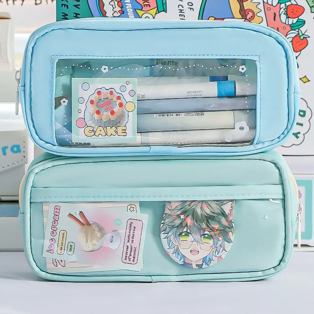 Durable Fesh Floral Pen Bag Zipper Design Transparent Stationery Bag Large Capacity Pencil Case School Office