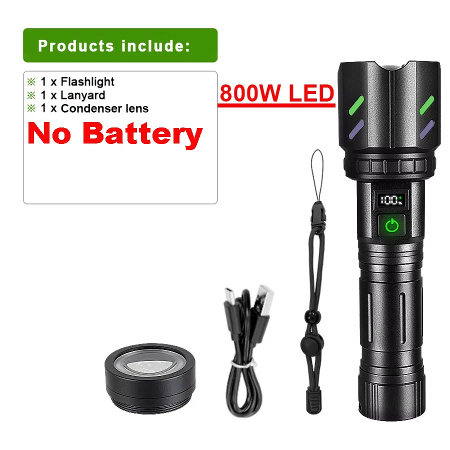 Most Powerful 200000LM Tactical Flashlight Firestarter High Power Led Flashlight Type-C Rechargeable Torch Laser Pointer Outdoor image 3