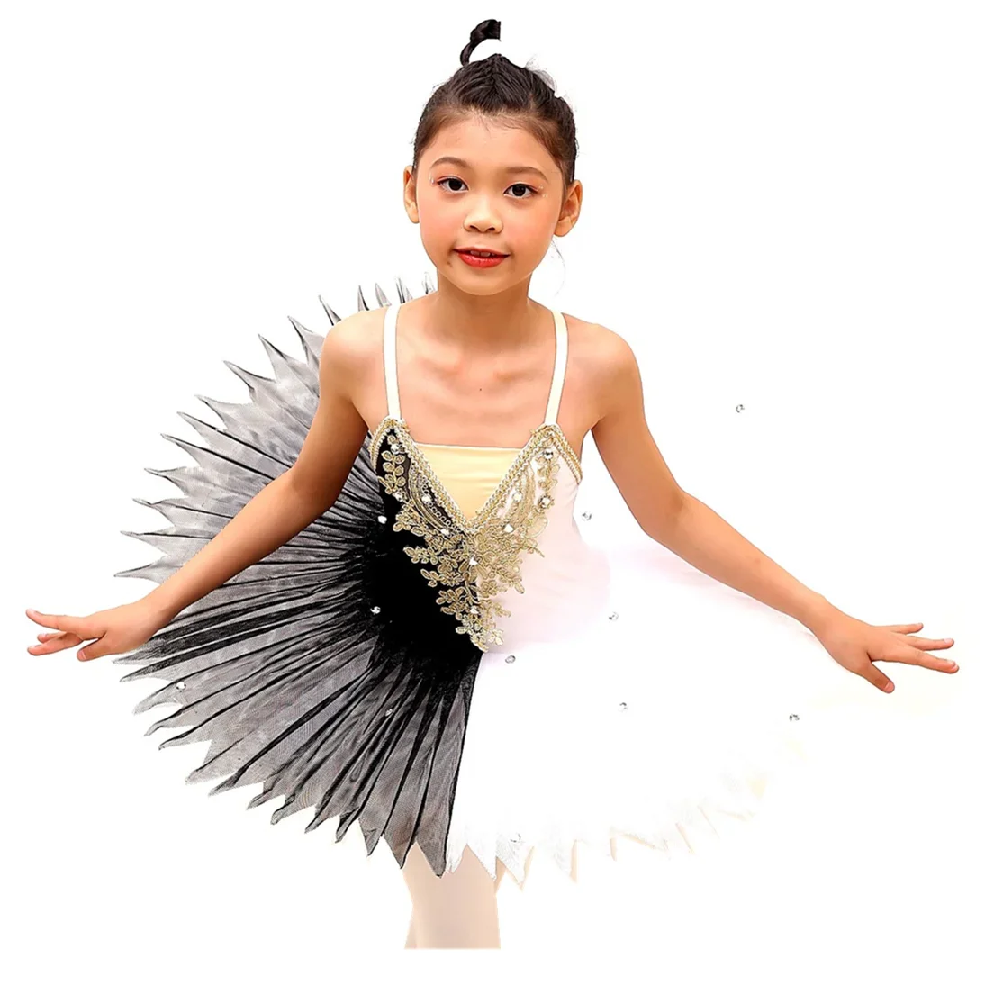 Children's Ballet Tutu Skirt Swan Lake Costumes Black and White Sling Dance Tutu Skirt Stage Clothes For Girls