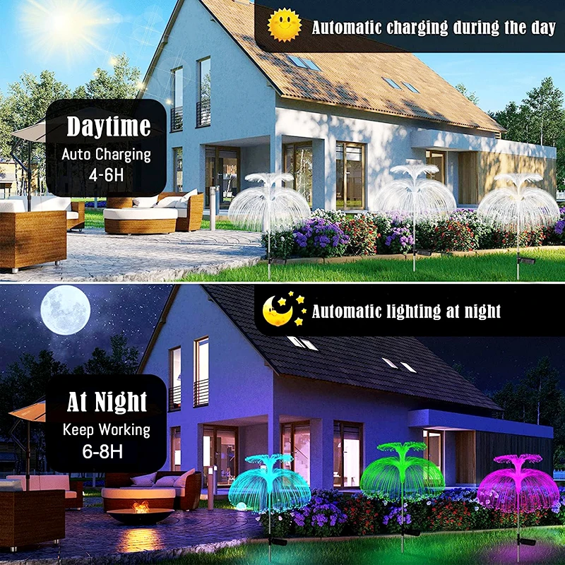 1PC Outdoor Solar Garden Lights 7 Colors Variable Solar Stake Jellyfish Reed Lights Solar Outdoor Color Changing Lights