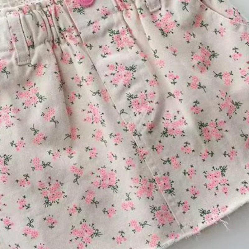 Rok Bunga Pink Modis untuk Anak Perempuan Rok Anak Gaya Korea Rok A-line Anak