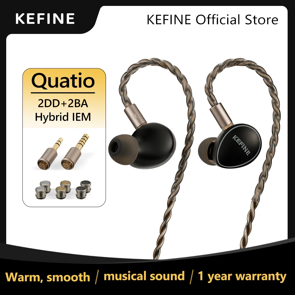 

KEFINE Quatio 2DD+2BA Hybrid Driver Hifi Wired IEM Earphones with CNC Metal Housing & Detachable 0.78 2pin 3.5mm Cable