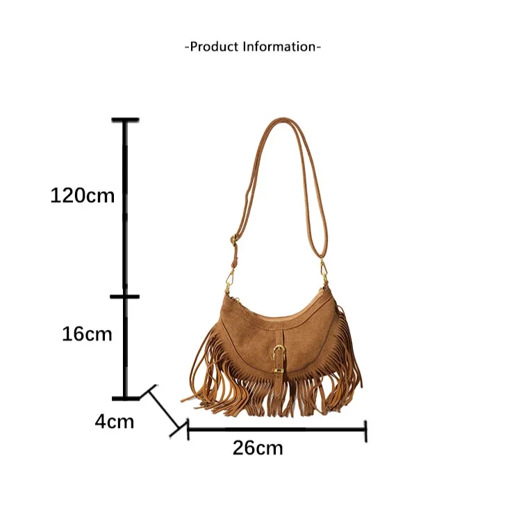 2024 Fashion Tassel Shoulder Bags for Women Luxury Designer Crossbody Bag Saddle Retro Faux Suede Handbag Ladies Shopping Bag