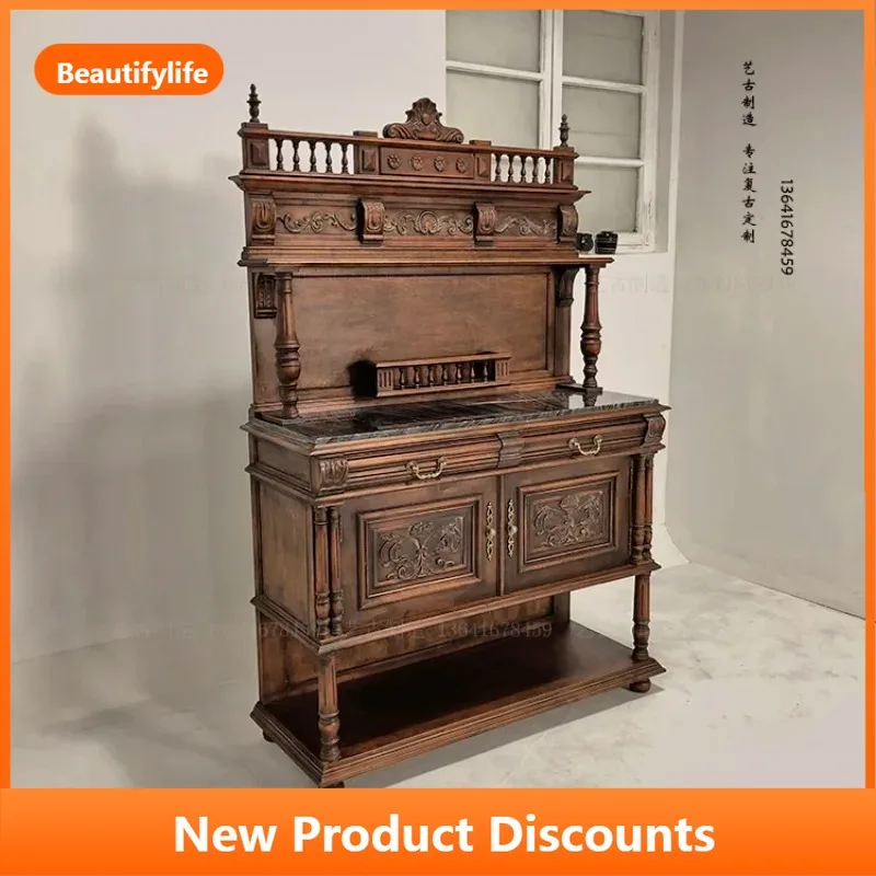 

C139 Vintage Solid Wood Retro Dining Room Tea Cabinet Neoclassical Nostalgic Sideboard Living Room Storage Cabinet