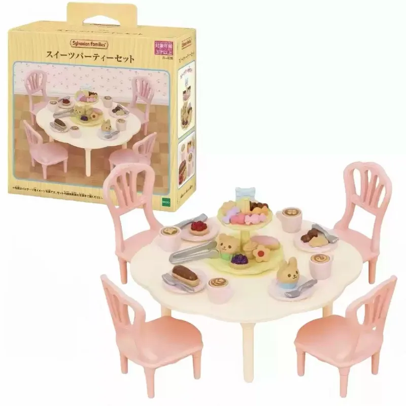 Original Sylvanian Families Toilet Set Baby Three-Layer Bed Dessert Party Dining Table And Chair Piano Furniture Dollhouse - view 4