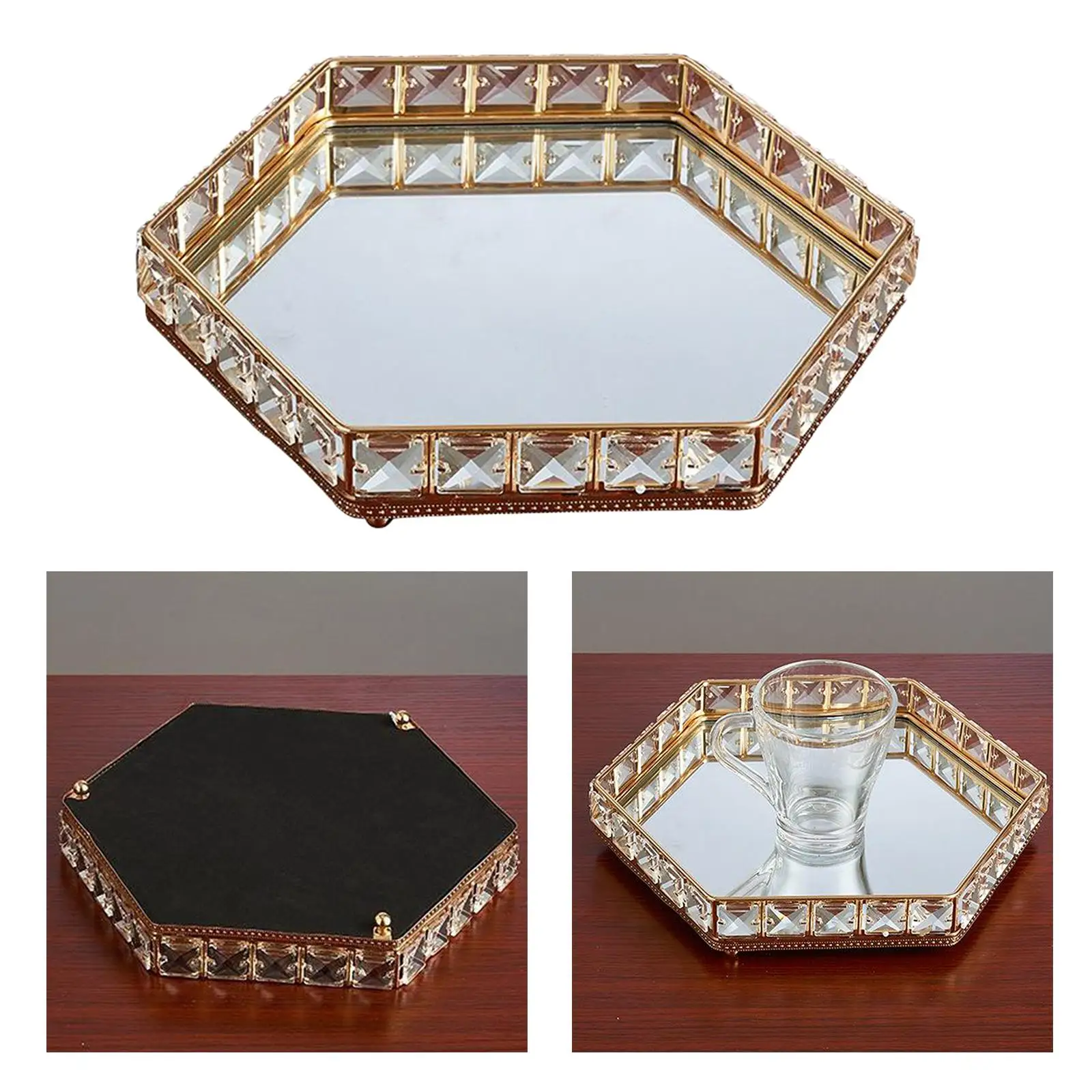 Large Gold Mirrored Display Tray Vanity Perfume Jewellery Organiser 28cm