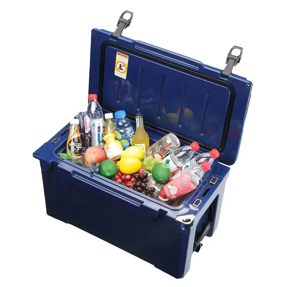 Direct Factory Sale Best Seller Large Capacity Camping Cooler Box Custom Logo Waterproof Dark Blue Insulated Thermal Food Cans