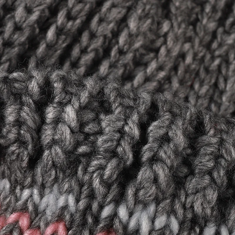 Japanische gestreifte Strickmütze mit Kontrastfarben zum Schutz der Ohren für Herren und Damen, warme Outdoor-Bombermütze für Herbst und Winter – Detail 8