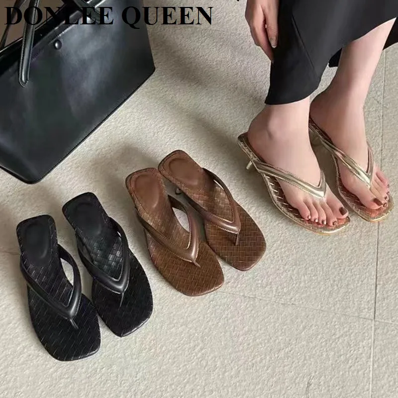 

2026 Designer Summer Women Fashion Clip Toe Slippers Elegant Heel Slide Flip Flops Ladies Evening Party Pumps Sandal Big Size 42