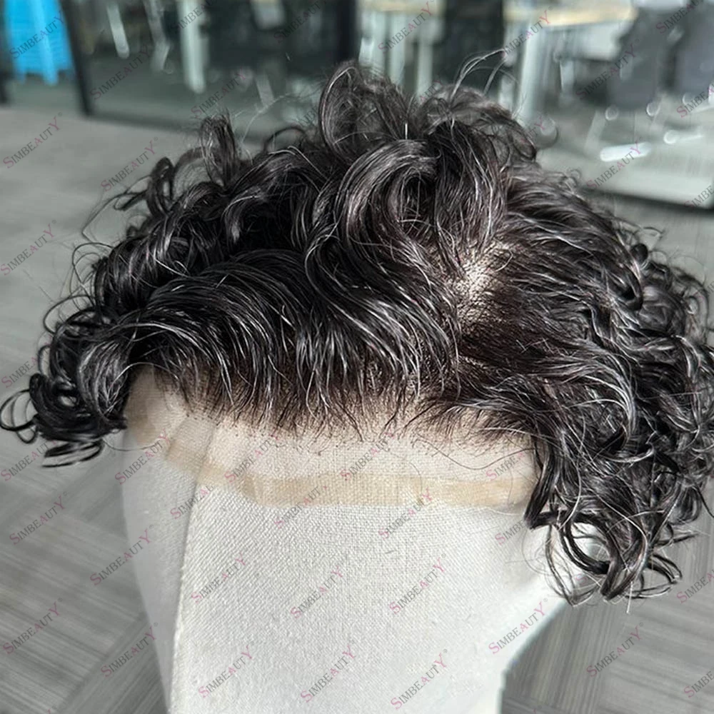 

Натуральный кудрявый парик-накладка из 100% человеческих волос для мужчин, цвета 1B10, 1B20, коричневый, серый, белый, на швейцарской сетке, незаметный протез