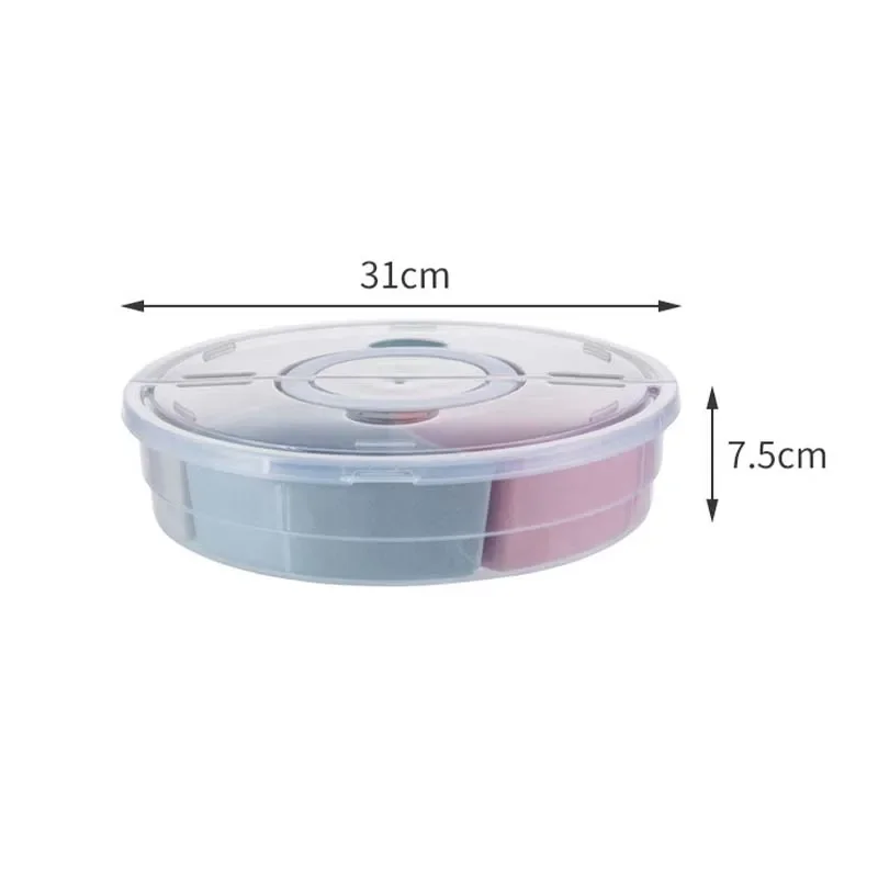 1PC Transparent Plastic Food Storage Container - Round Candy Box with Lid, 5 Compartments Snack Tray for Pantry/Party, Airtight