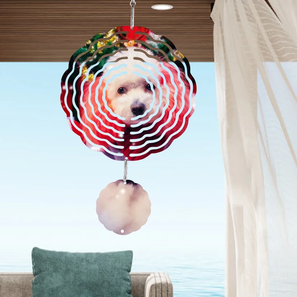 Aluminum 3D Rotating Wind Chimes Garden Balcony Hanging Decoration Heat Sublimation Blank Double Sided Diy Printed Wind Chimes