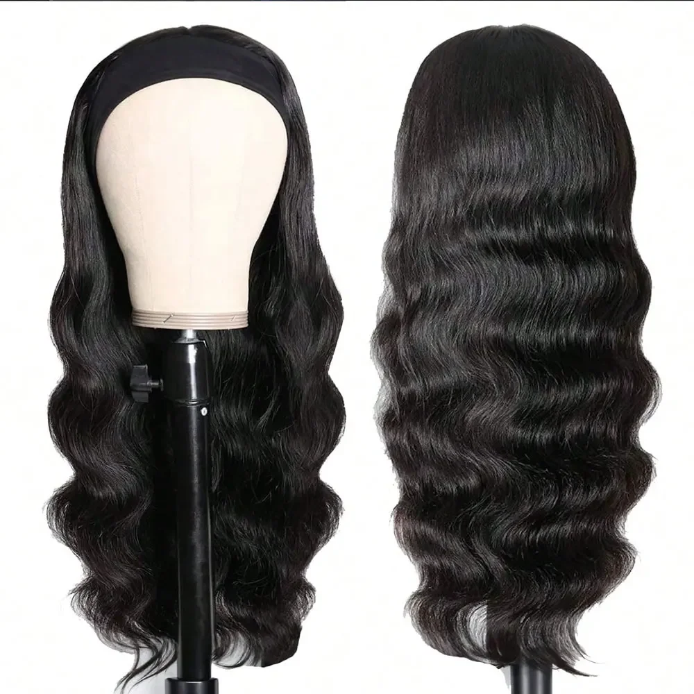 Black Body Wave Ice Silk Headband Wig Machine Made Wear And Go Straight Virgin Human Hair Band Wigs Beginner Friendly Deep Wave Hairband Wigs