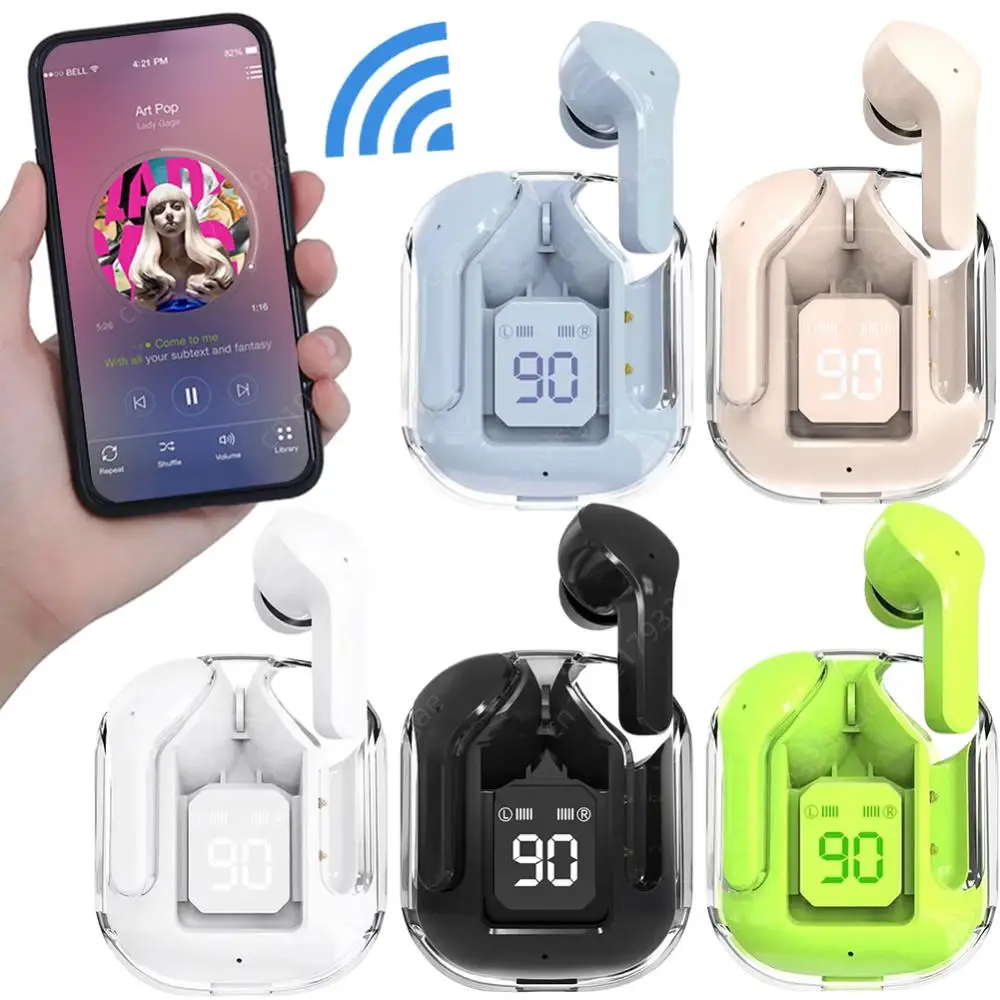 Nuevos Auriculares Inalámbricos Bluetooth 5.3, Auriculares Transparentes con Pantalla Digital LED de Potencia, Sonido Estéreo, para Deportes y Trabajo