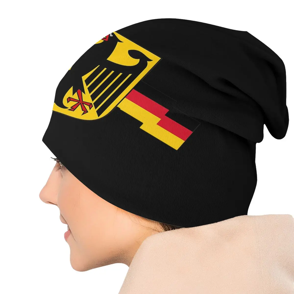 Custom Unisex Winter Warm Bonnet Knitting Hats Cool German Eagle On Shield Beanie Cap Outdoor Ski Germany Flag Beanies Caps