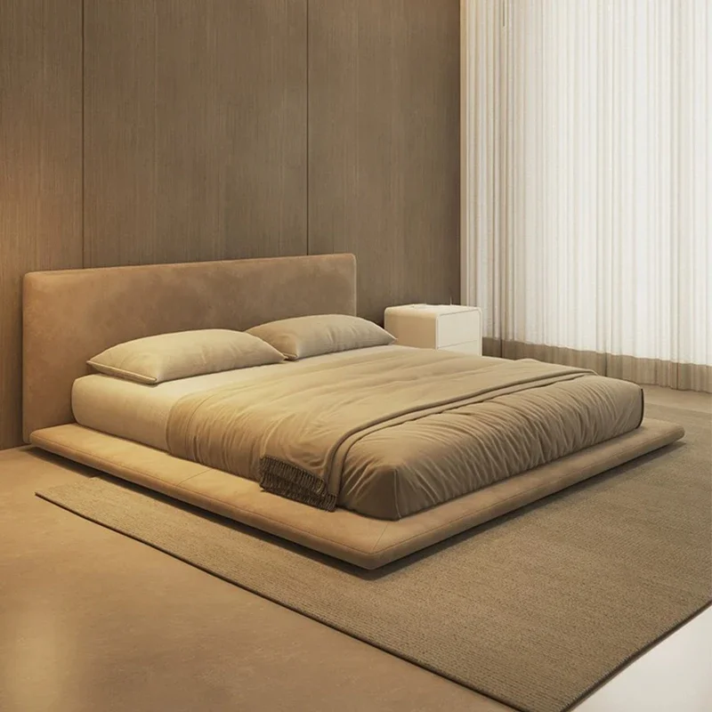 

1.5m 1.8m Genuine Leather And Fabric Beds Modern Simple Bedroom Cream Wind Floor To Tatami Double Bed Bedroom Furniture Mattress