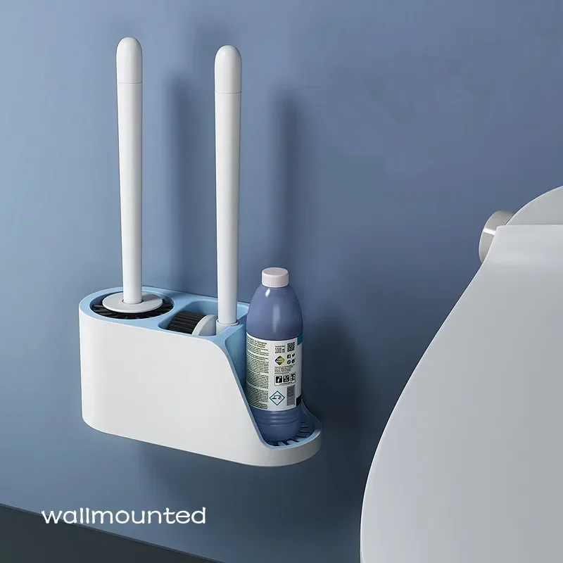 3 in 1 Toilet Brush Silicone Floorstand Wall Mounted Multi-functional Cleaning Tools with Bracket Home Bathroom Accessories Sets