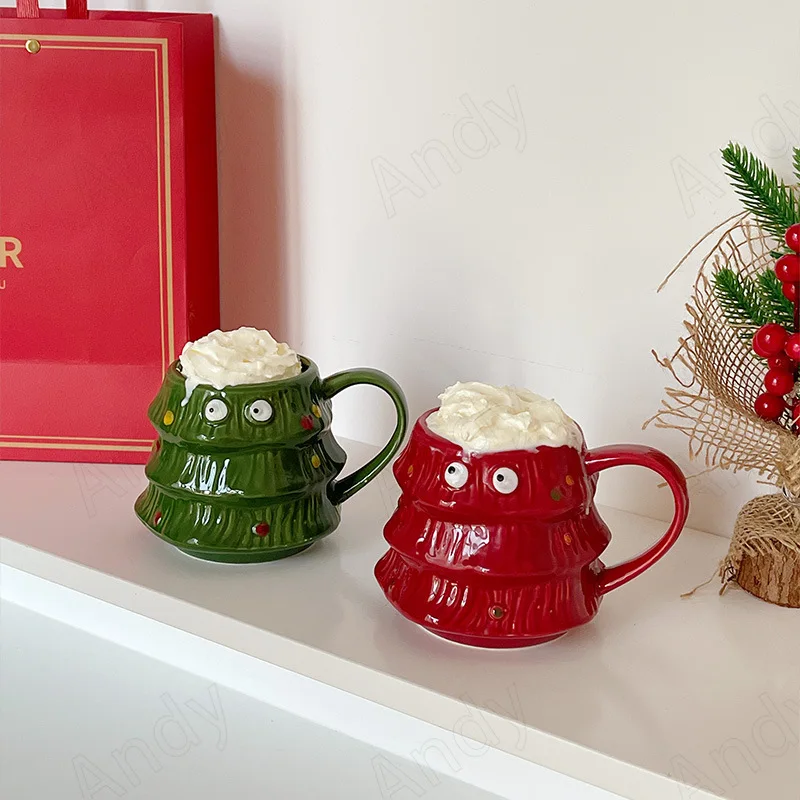 European Ceramic Mug Cute Christmas Tree Decorative Office Coffee Cup Breakfast Desktop Milk Cups Home Decoration Water Glass