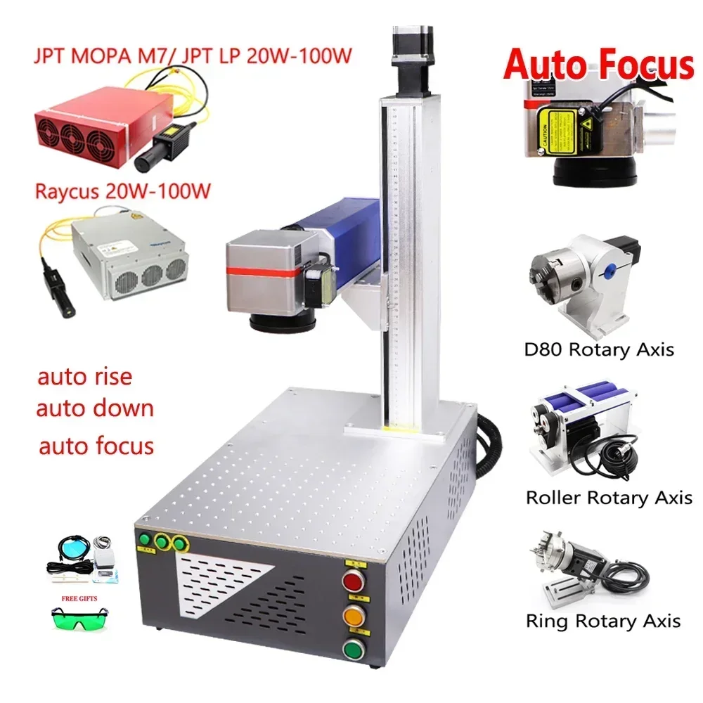 Support Lightburn Autofocus Fiber Laser Marking Machine JPT MOPA M7 60W 100W Raycus 20W 30W 50W 70W Metal Engraving EZCAD