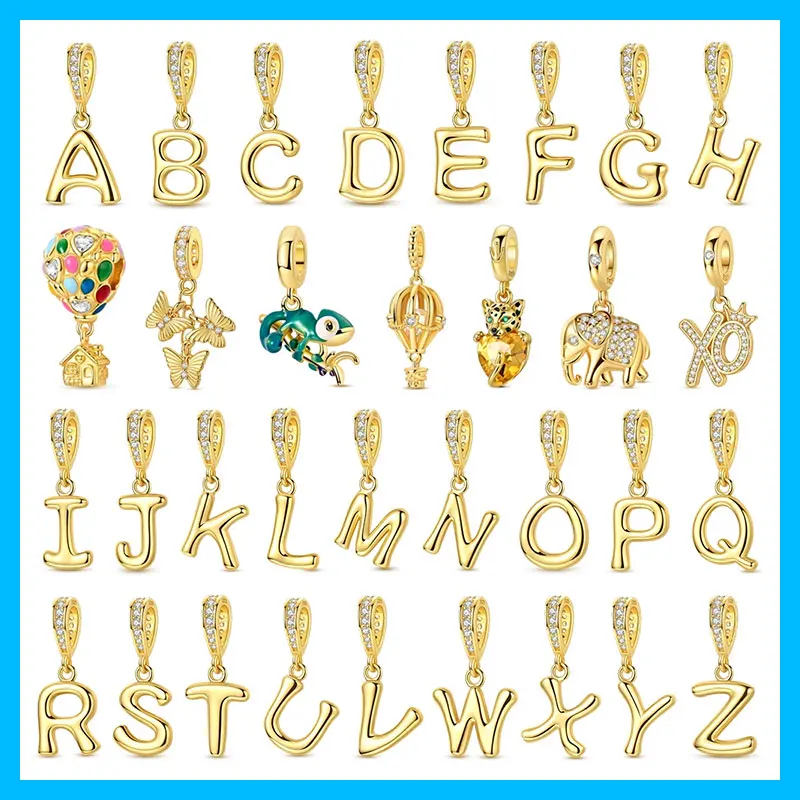 Charms Silver 925 Golden 26 Letters Dangle Charm Fit Original Bracelets Bag Keychain Charms Beads Pendant Diy Women Jewelry Gift