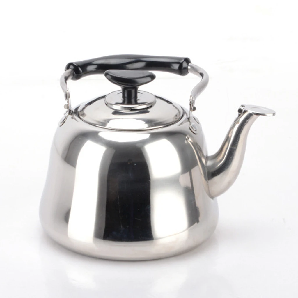 Stainless Steel Whistling Tea Kettle with Grooved Handle Portable Camping Teapot for Brewing Tea Coffee Milk Outdoor