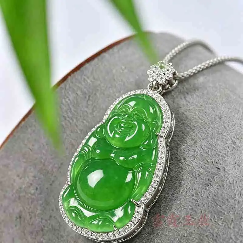 Bashan Buddha Gourd Pendant, Imperial Green Jadeite Imitation Jade Necklace 6