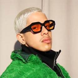 SHEEN KELLY Retro Sunglasses Hexagonal Thick Men Women Trendy Oversized Square Chunky Black Glasses 90s Dark