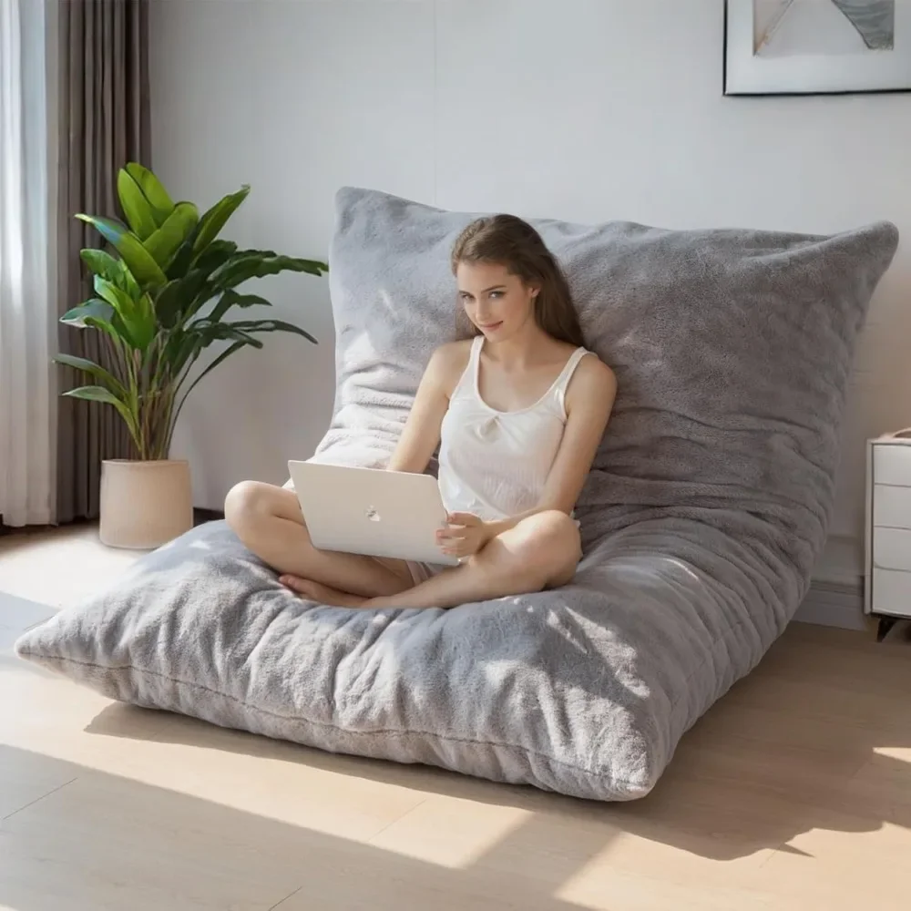 

3 in 1 Bean Bag Chair, Convertible Chair Folds from Bean Bag to Lounger, High-Density Foam Filling, Faux Fur Bean Bag Sofas