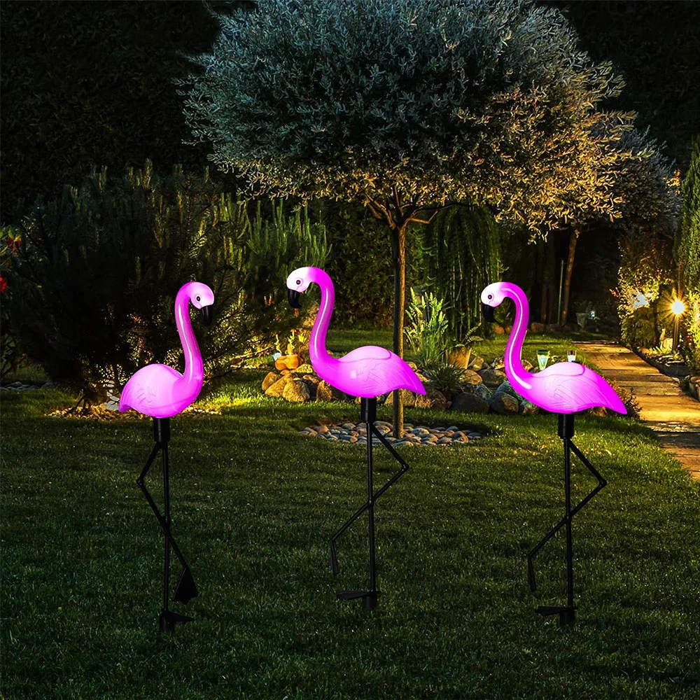 

3 Pcs/1Pc Flamingo Solar Lights Outdoor Flamingo Yard Stake Lights Waterproof Lawn Garden Ornaments for Christmas Backyard Decor