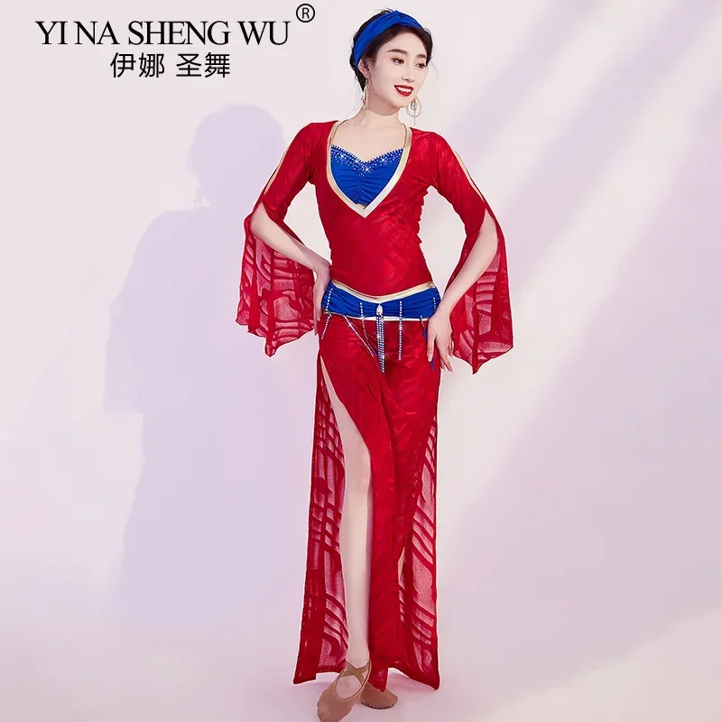 Luksusowy zestaw kostiumów do tańca brzucha z dżetami dla kobiet, personalizowany saree, orientalny taniec, lekki, odpowiedni dla seniorów.