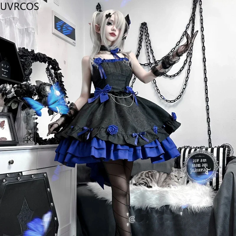 Новое викторианское платье 2025 года, готический японский стиль, элегантные платья с бантом и цветком розы, Harajuku, панк, Y2k, костюмы для косплея, Лолита CRQR45