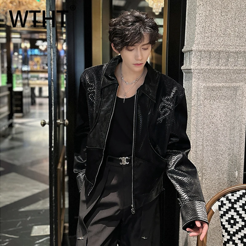 

WTHT Fashion Men's Embroidery Beads Rivets Design Coats Trendy 2025 Autumn Turn Down Collar Zipper Casual Jackets 2A1660