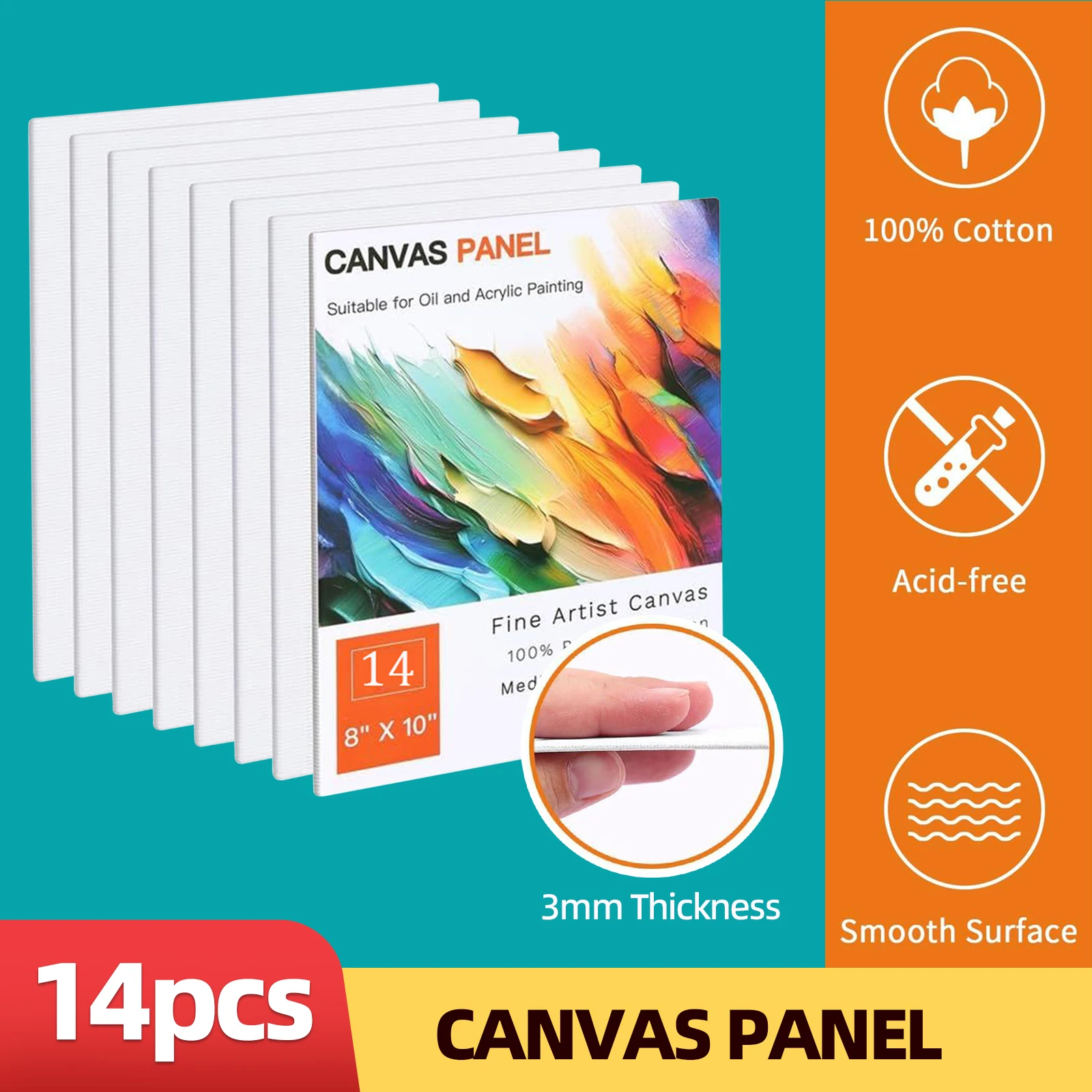 

8×10 Inch Canvas Boards for Painting, Primed Blank Flat Canvas Panels for Oil, Watercolor, Acrylic, Gouache and Tempera